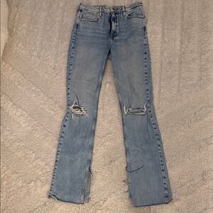 Zara Light Blue Distressed Flare Jeans